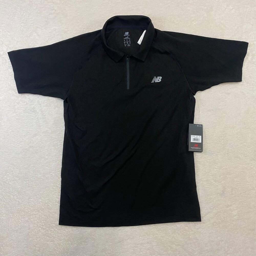 NWT New Balance Dry Black Polo Golf 1/4 Zip Shirt Nylon Polyester Size M